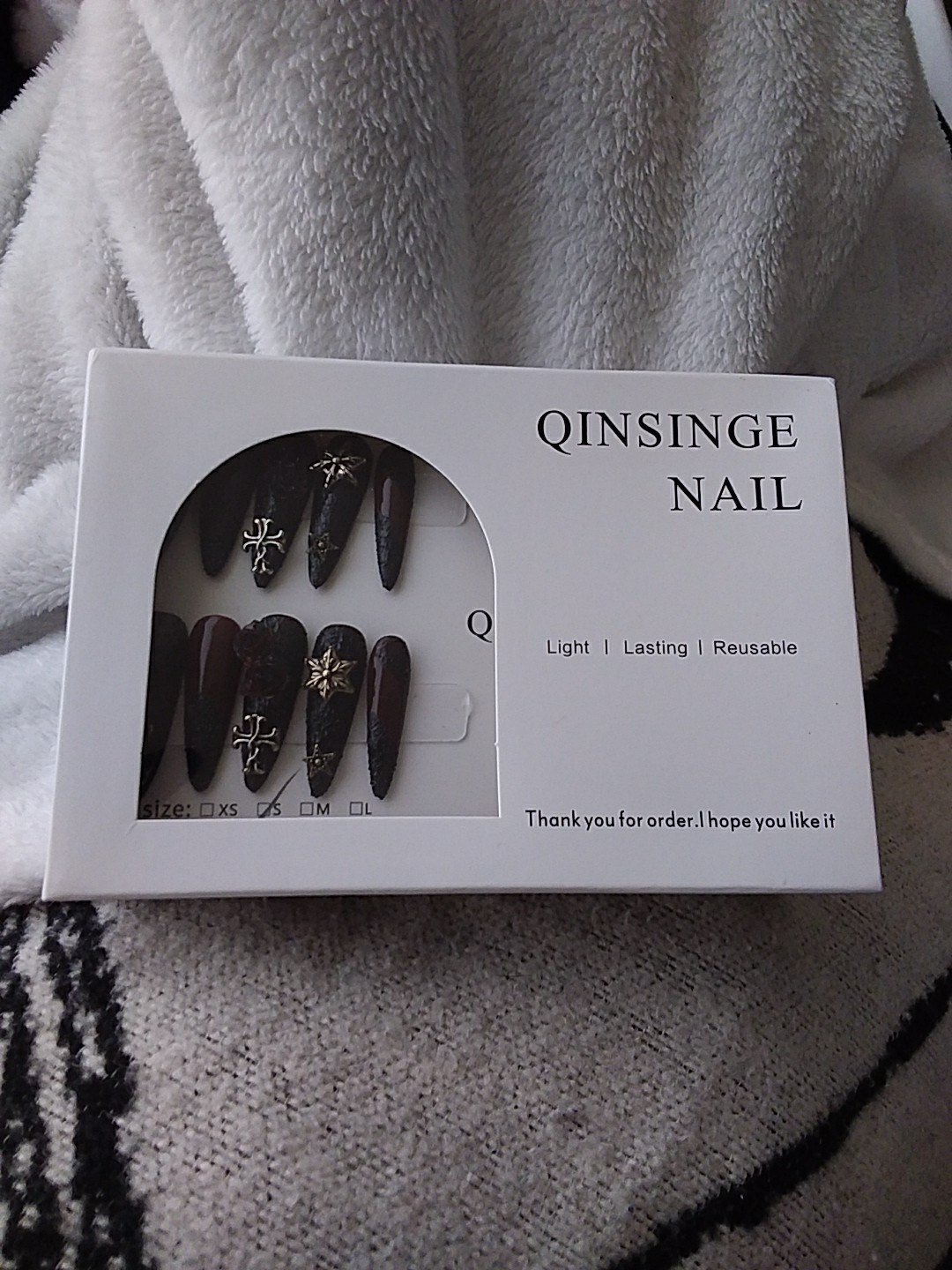 Qinsinge Dark Witch Press On Nails Witha Black Gothic Design And 3D Charms