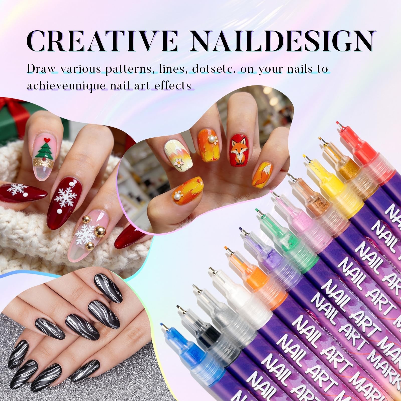 Nail Art Pens, 12 Colors 0.5mm Fine Tip Water-Based Quick-Dry Pens for DIY Na…