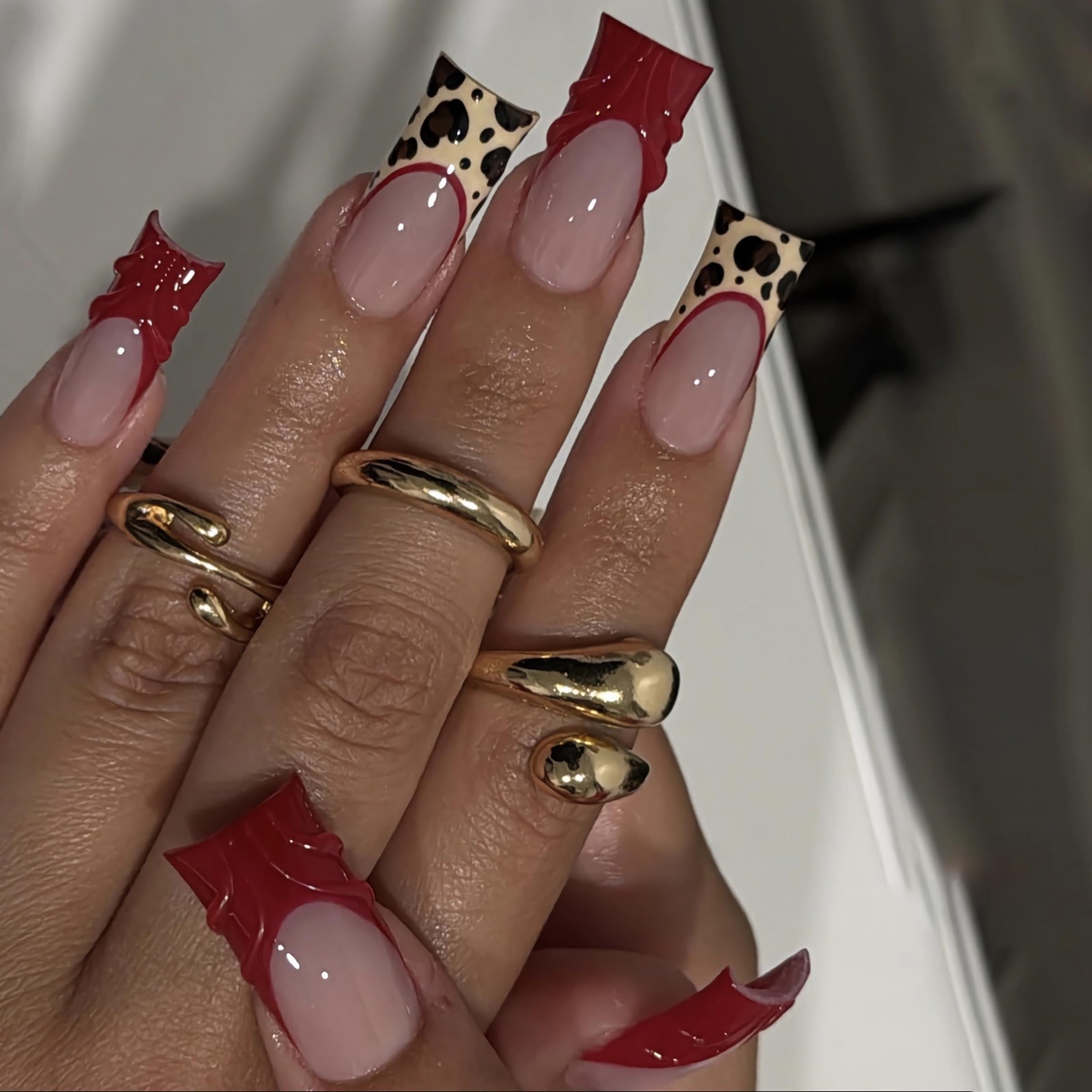 BABALAL Press on Nails – Long Square Glue Nails, Long, FNO03leopard
