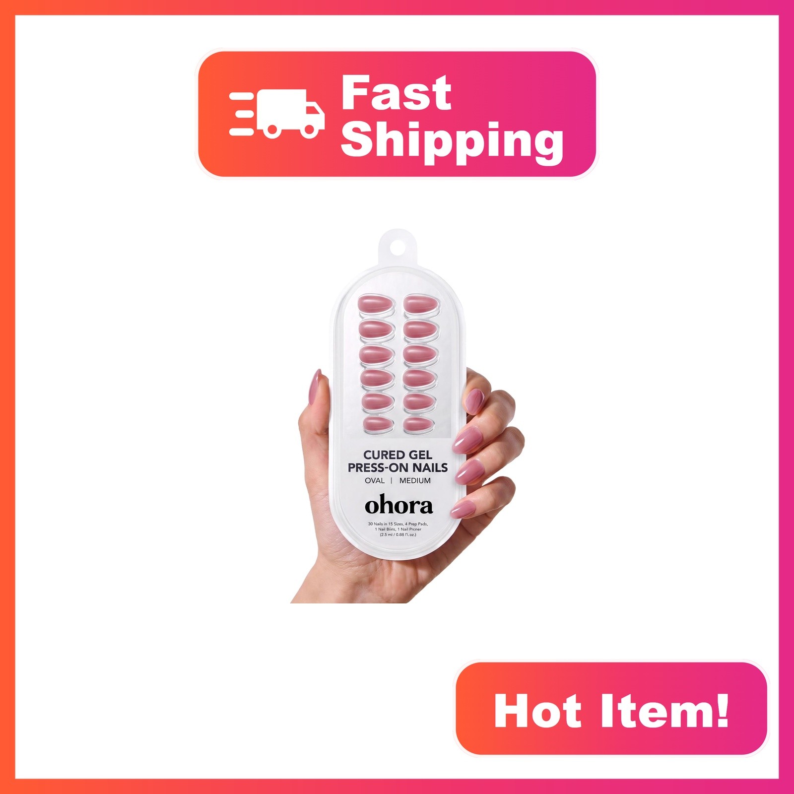 ohora Gel Press On Nails Oval Mauve Pink Medium