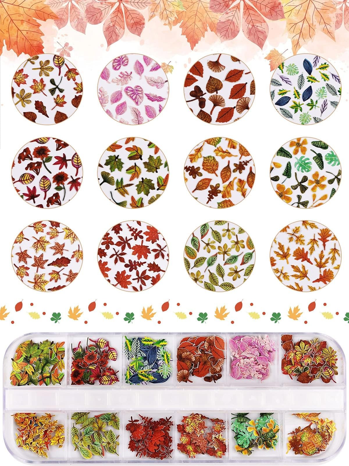 2 Boxes Maple Leaves Nail Art Sequins, 3D Fall Leaves Stickers for Acrylic Na…