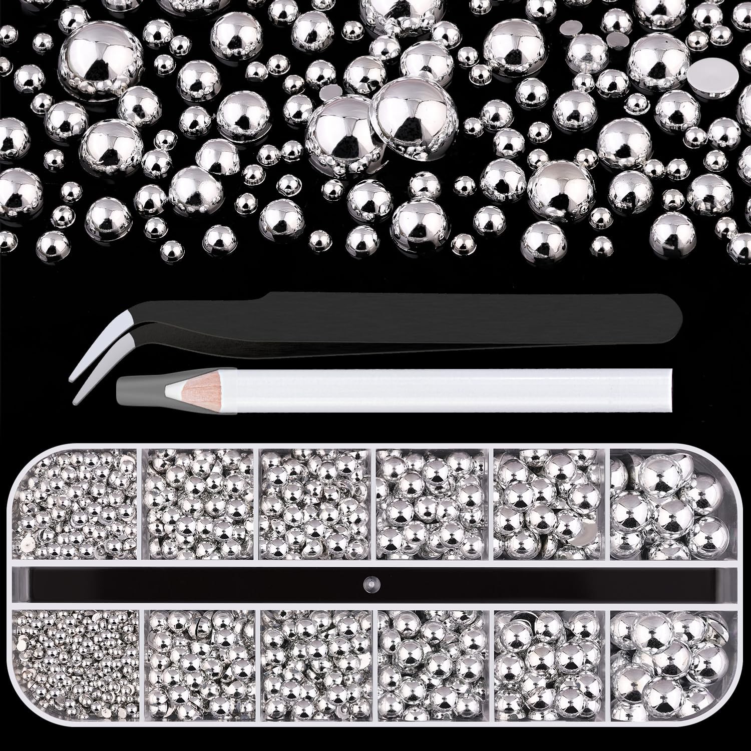 Flatback Nail Pearls Silver Nail Charms and Gems Pearl for Nails