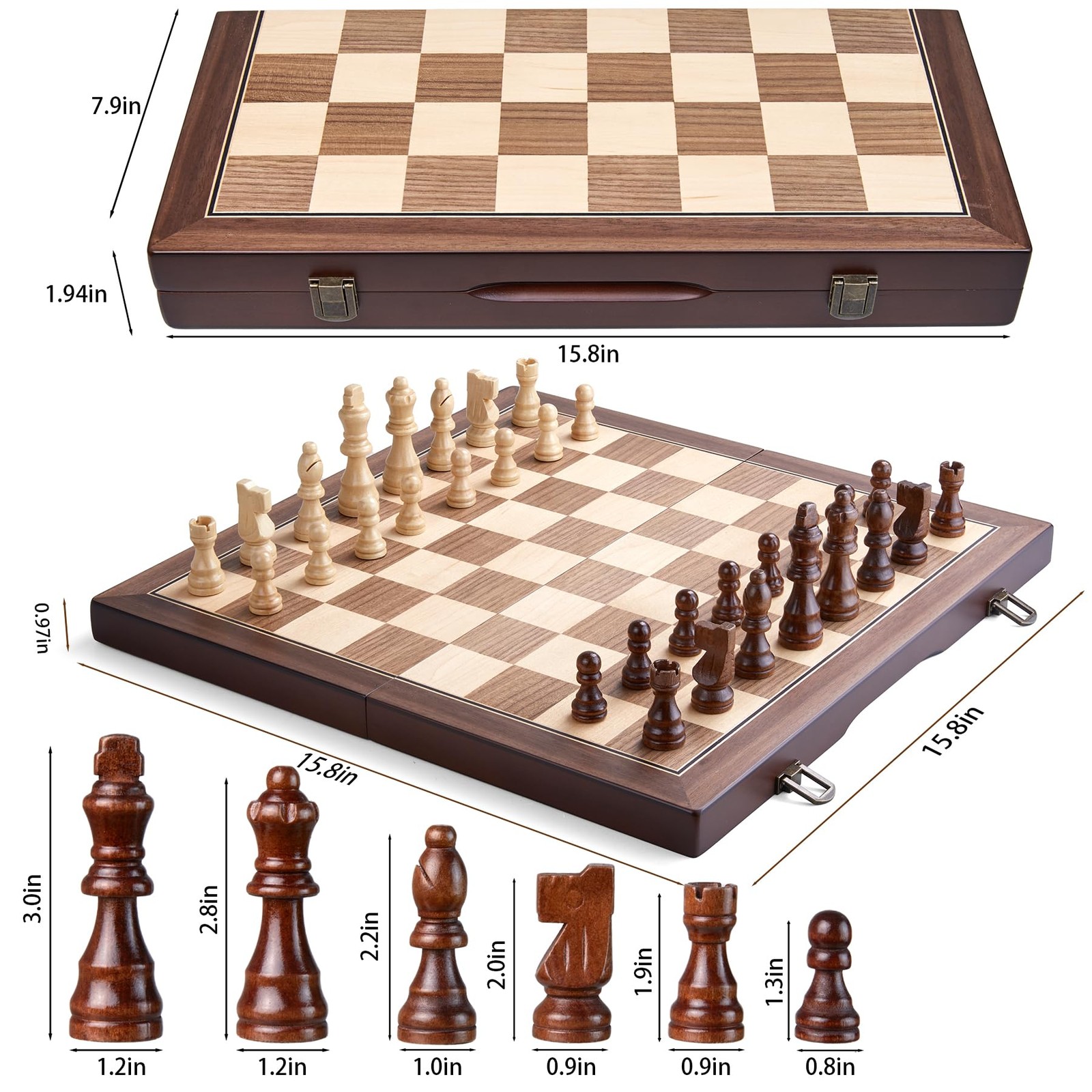 AMEROUS 15” Magnetic Wooden Chess Set for 15 x 15 x 1 inches, Walnut, Maple