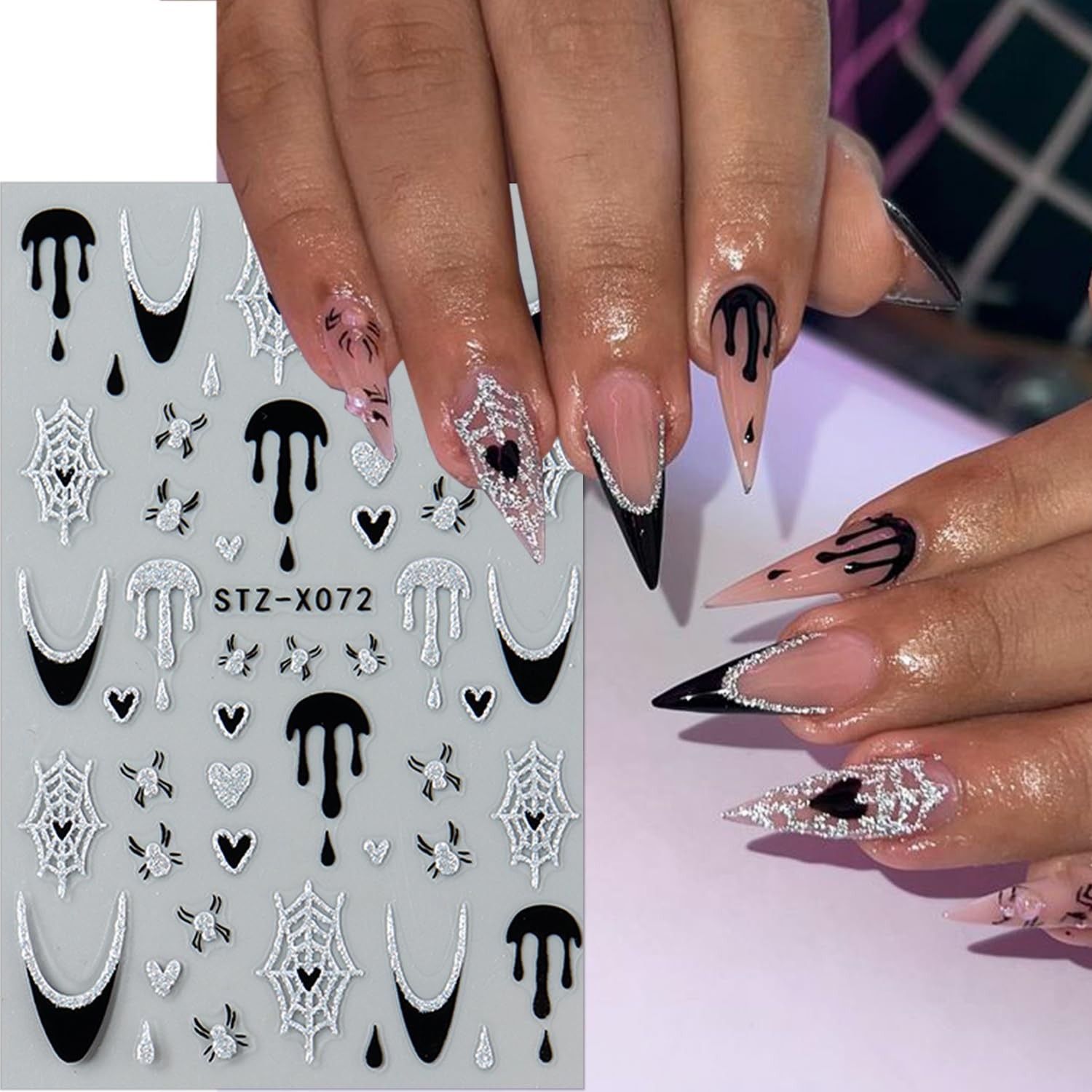 4 Sheets Halloween Nail Stickers for Nail Art Glitter Droplet Spider Nail Dec…