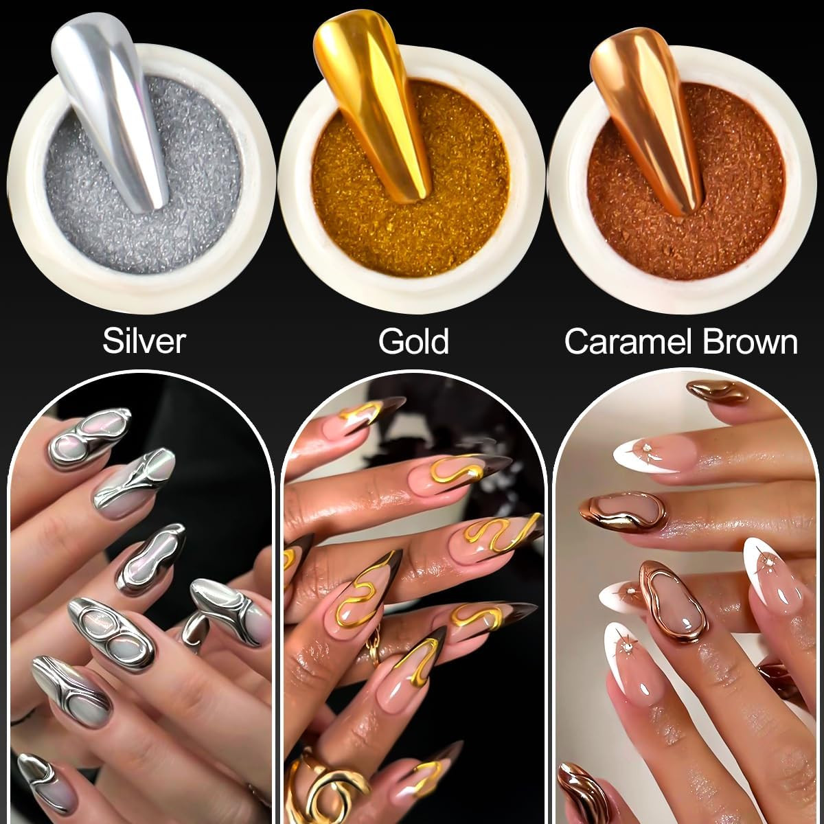 36 Jars Chrome Nail Powder Kit, Metallic Mirror Chrome Powder Pigment for Gel Na