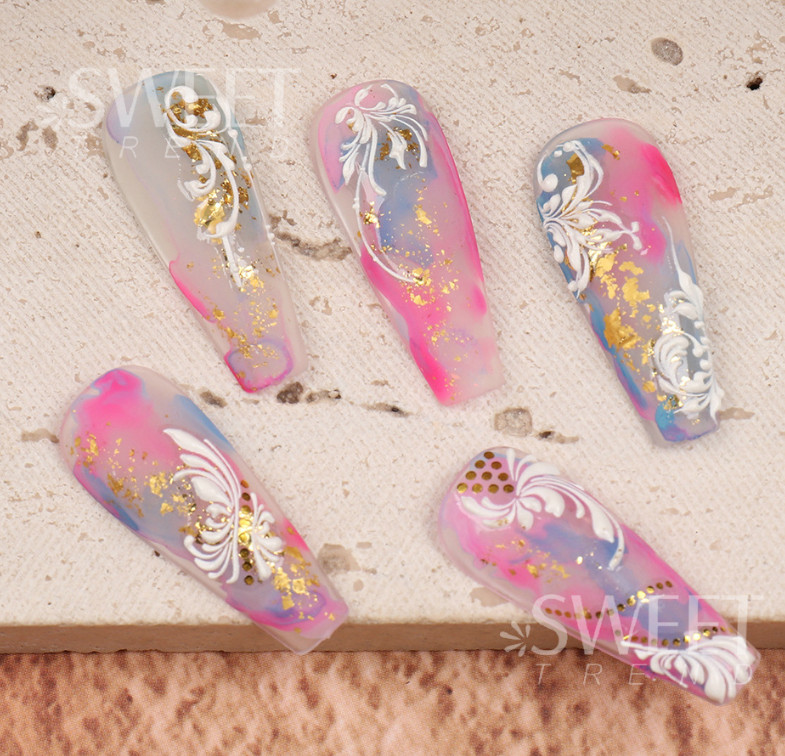 5D Embossed White Nail Art Stickers Butterfly Flower Self Decal Decor K168 NH7
