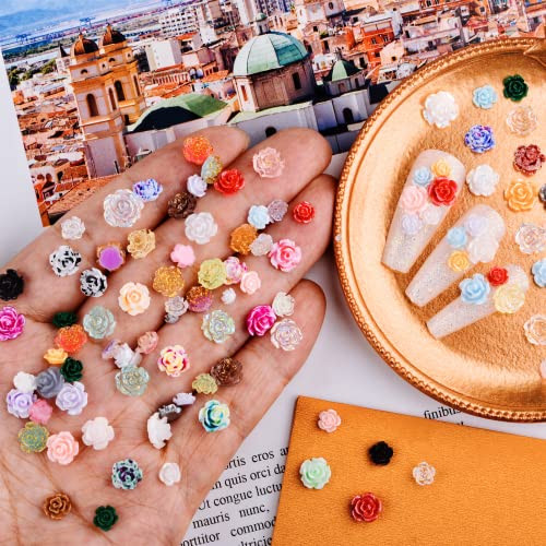 100Pieces 3D Flowers Rose Nail Art Charms Kits Acrylic Resin Camellia Nail Art