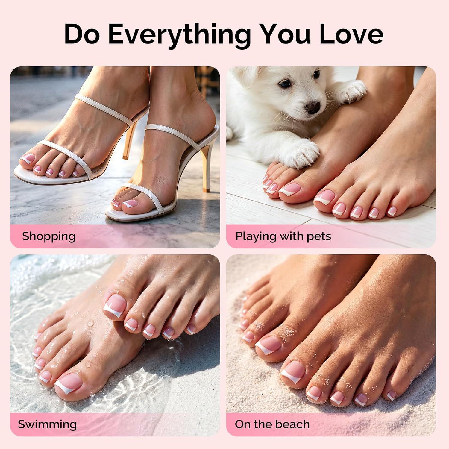 French Tips Square Press on Toenails,300Pcs 15 Sizes | Pre-Designed High Gloss X