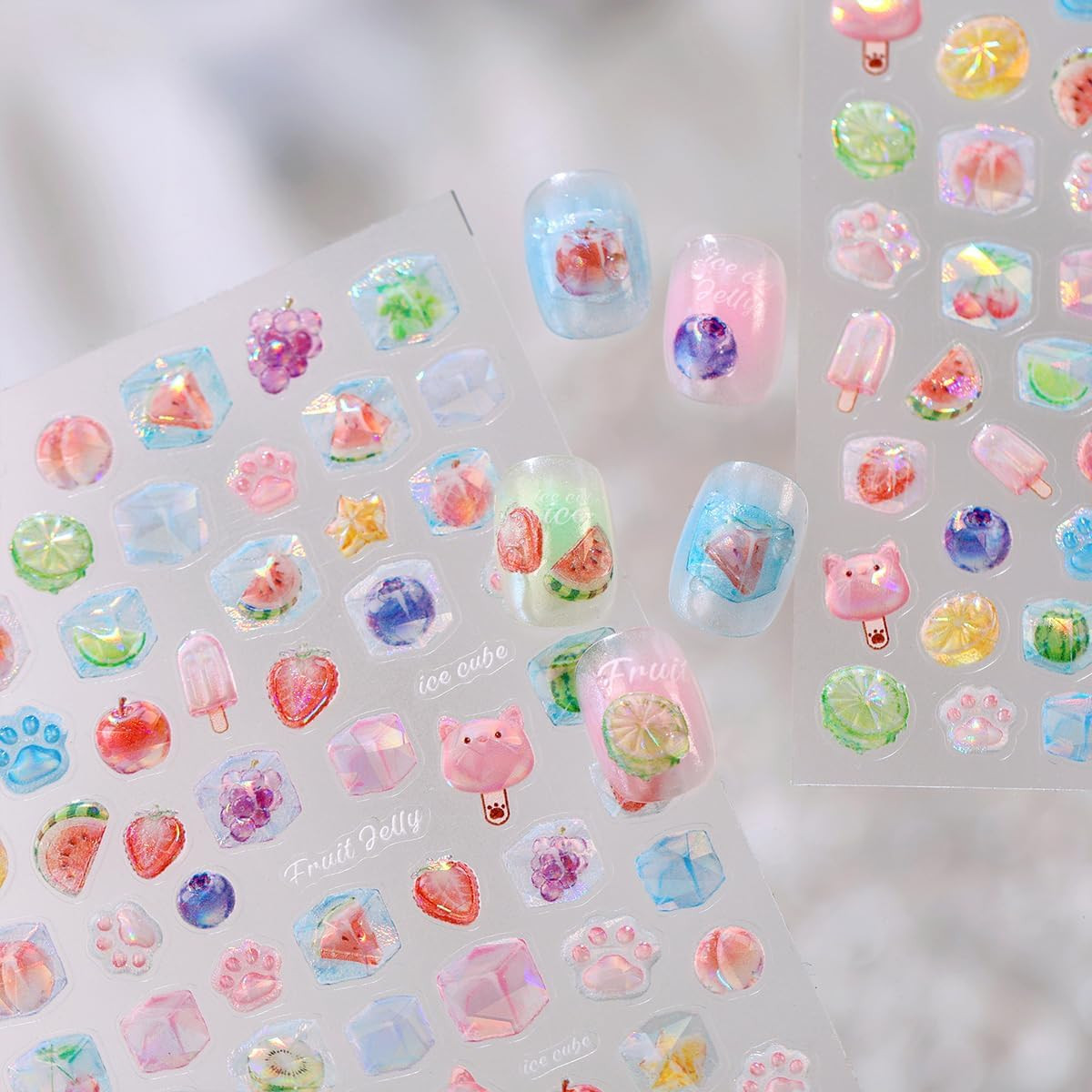 Fruit Nail Stickers for Nail Art Cute Y2K Self Adhesive Nail Decals Summer 3D Fr