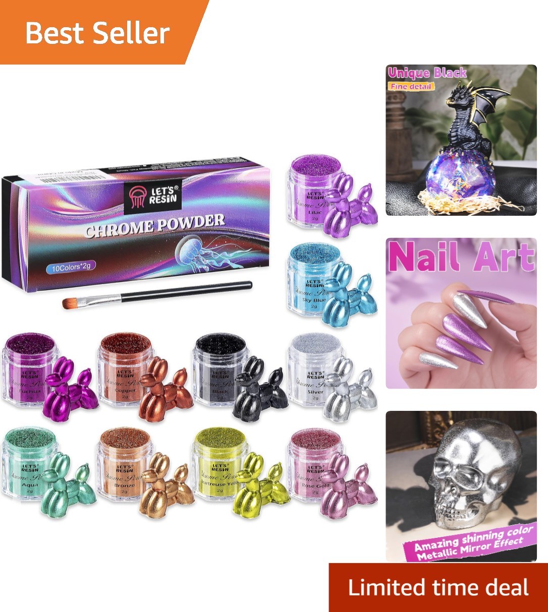 Versatile 10-Color Chrome Powder for Nail Art, Resin, and Crafting Masterpieces