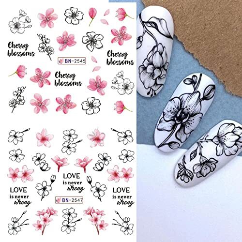 Pink Flower Nail Art Sticker Sakura Water Transfer Nail Stcikers Decal Nail