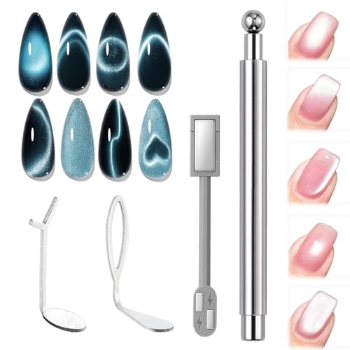 Cat Eye Magnet for Nails, 3-in-1 A 3-in-1 Sliver Double Head Cat Eye Magnet