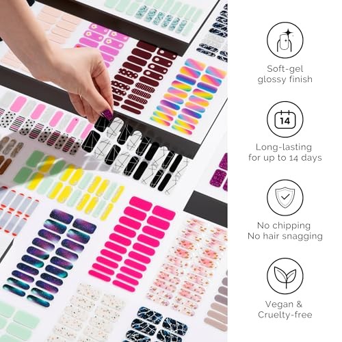 20 Pcs Pink Nail Stickers – Semi Cured Gel Strips – Extra Long Cotton Candy