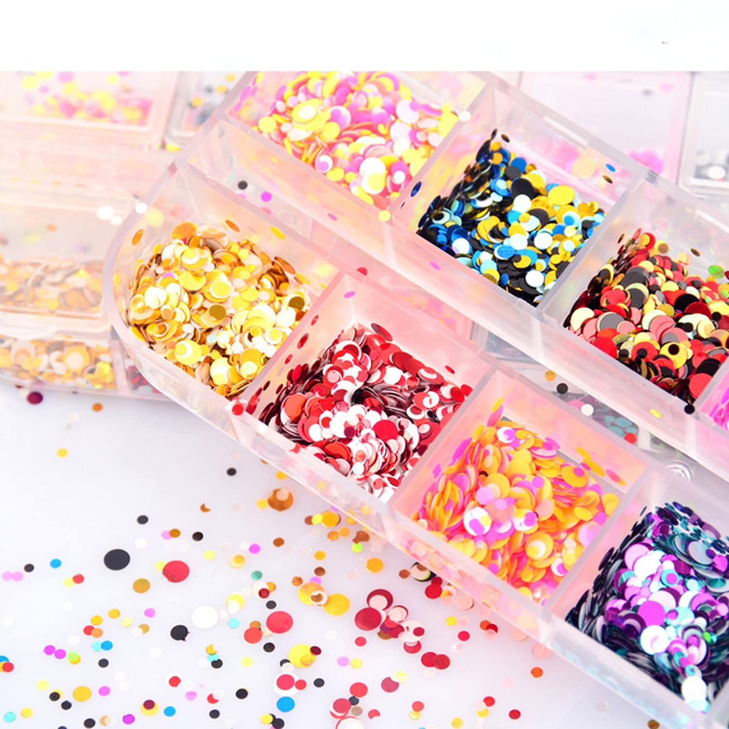 12 Colors Laser Mixed Circle Nail Glitter Sequins 3D Art