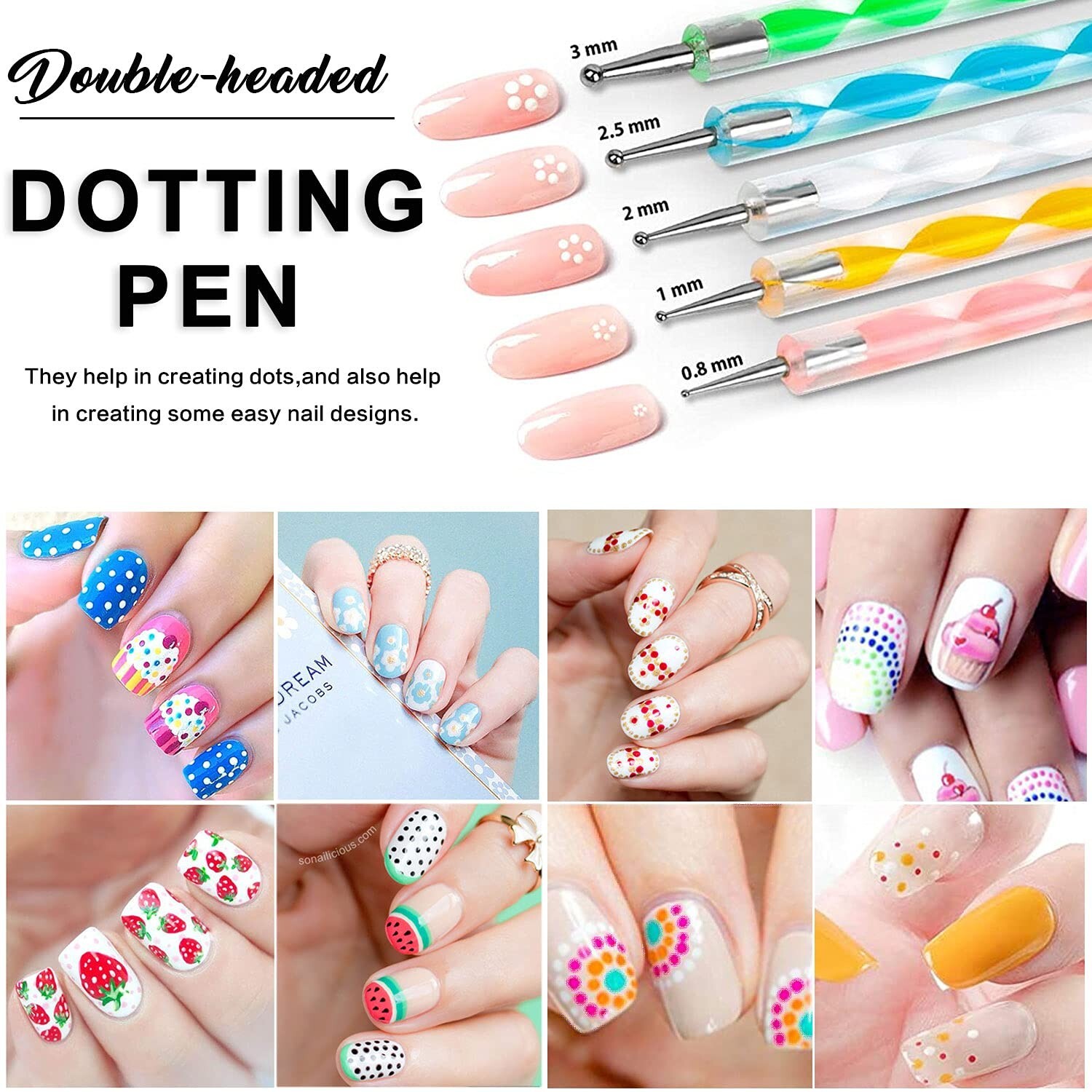 20pcs Nail Art Design Tools, 15pcs Brushes Kit with 5pcs Dotting Pens