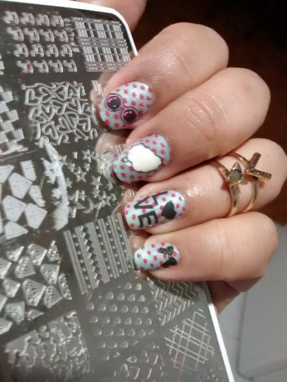 Diamond Heart Grids Image Rectangle Nail Art Template BP-L013