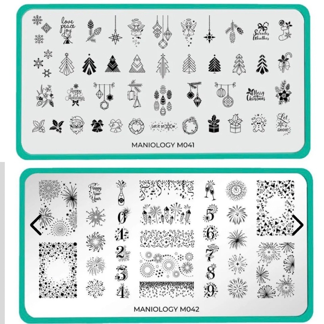 Maniology Nail Stamping Plates Set M041 M042 Silver Excellent Holiday Winter DIY