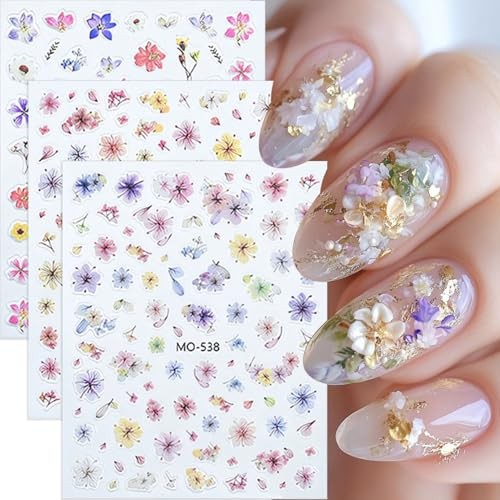Summer Flower Nail Art Stickers Decals 3PCS 3D Embossed Self-Adhesive Flower-02