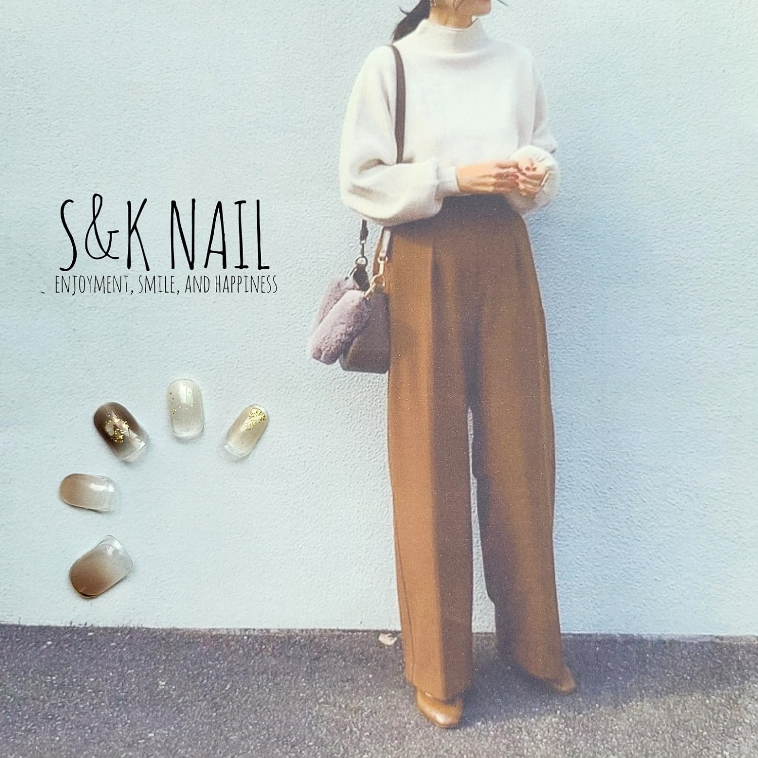 Nail Stickers Cafe Mocha Nuance & Mirror Gel-Style 20pcs Japan