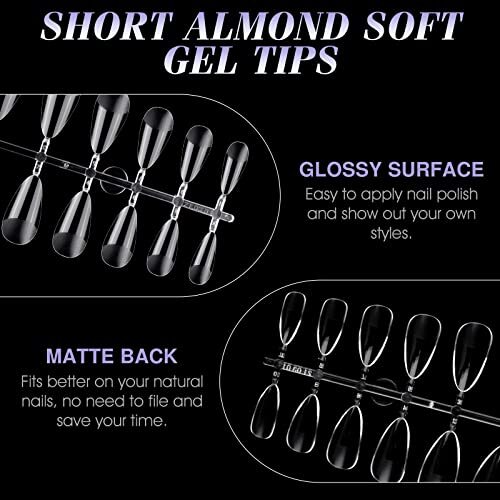 Short Almond Nail Tips: Soft Gel X False Nail Tips Full Cover 10-Short Almond