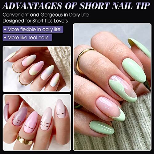 Short Almond Nail Tips: Soft Gel X False Nail Tips Full Cover 10-Short Almond