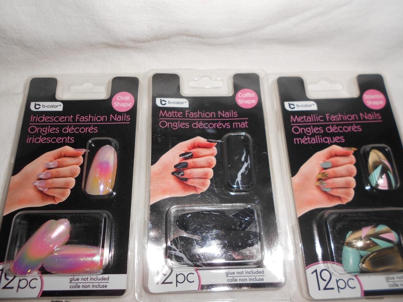 Lot 3 12pk B-Color Matte Black, Iridescent & Gold Pink &Teal Fashion Nail NEW