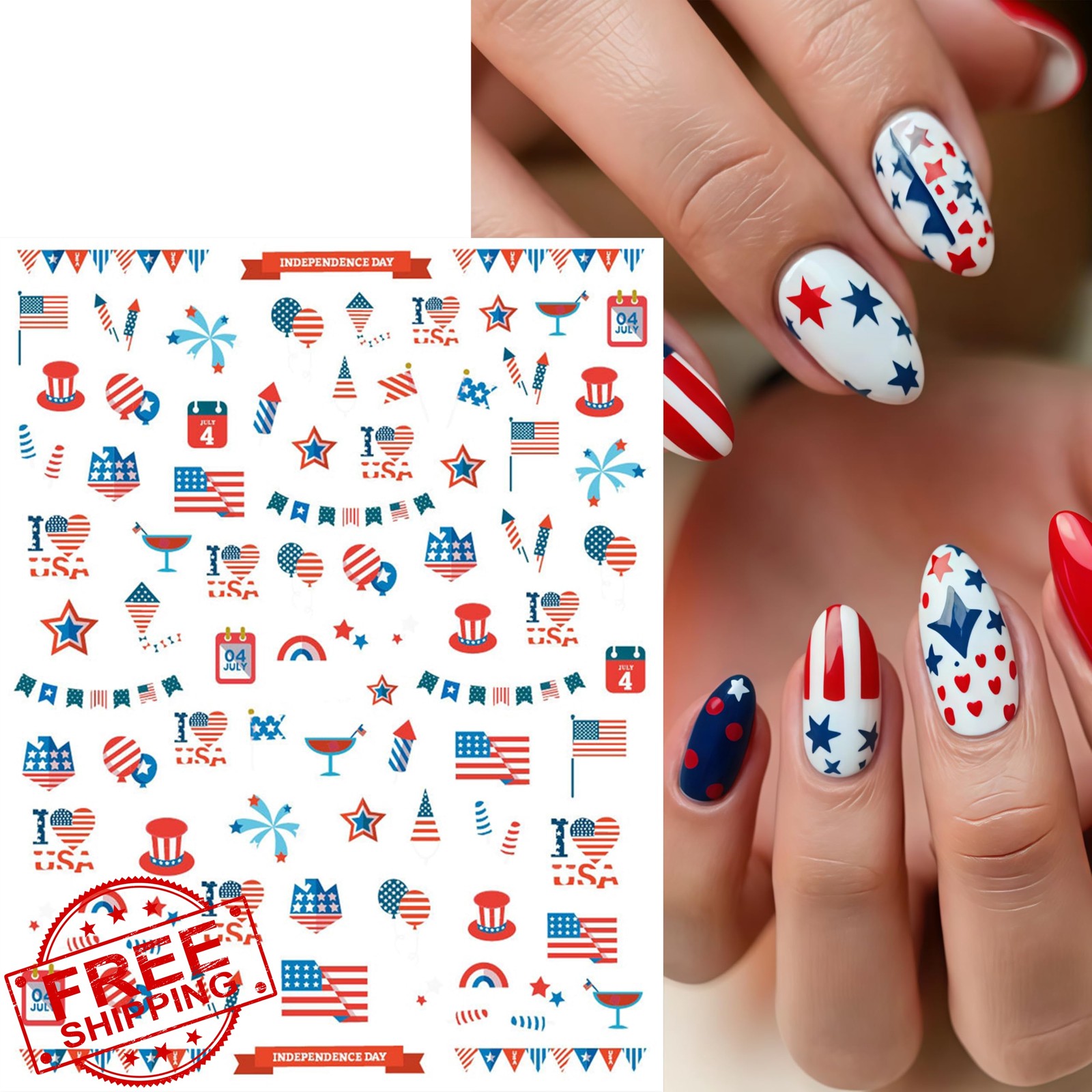 CnSybaris 4th July Nail Stickers flag balloons