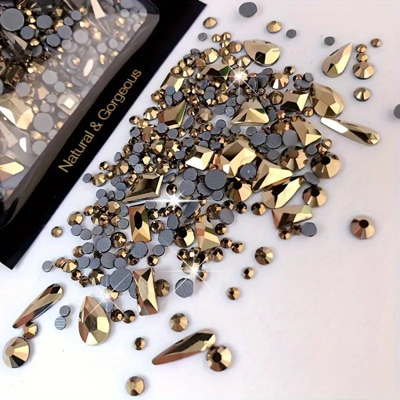300pcs Round Rhinestone Plus Odd Shaped Large Cubic Black Blue Moon Nail Rhinest