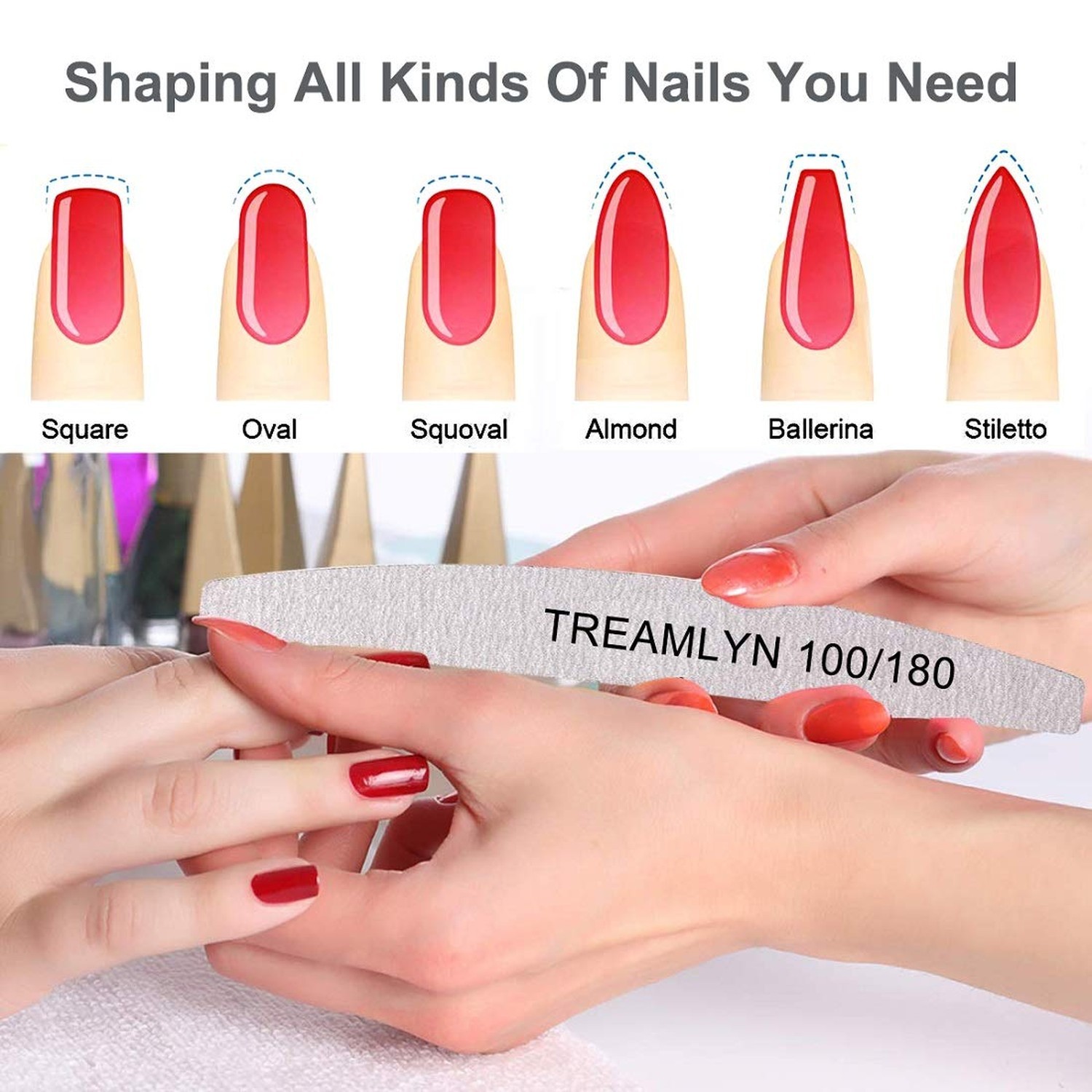 10 Pcs Rough Nail File 100/180 Grit, Heavy Duty Nail Files for Acrylic/Natura…