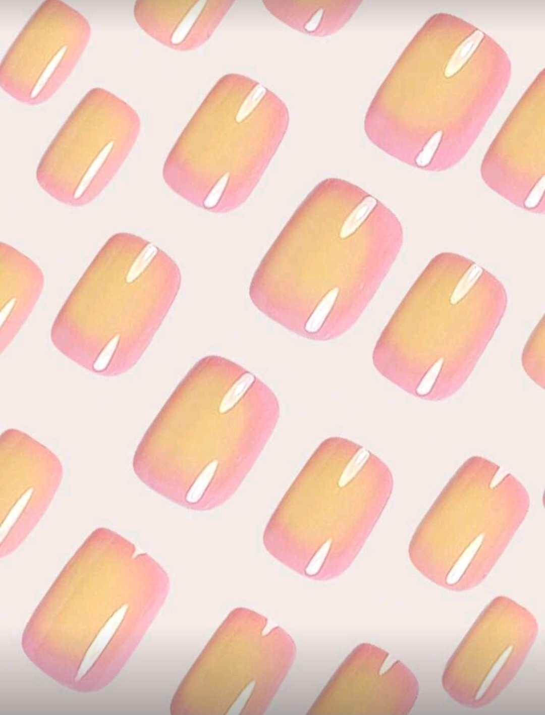 Press-On Nails Pink Yellow-Orange French Styled Ombre Short Shiny Squared Finish