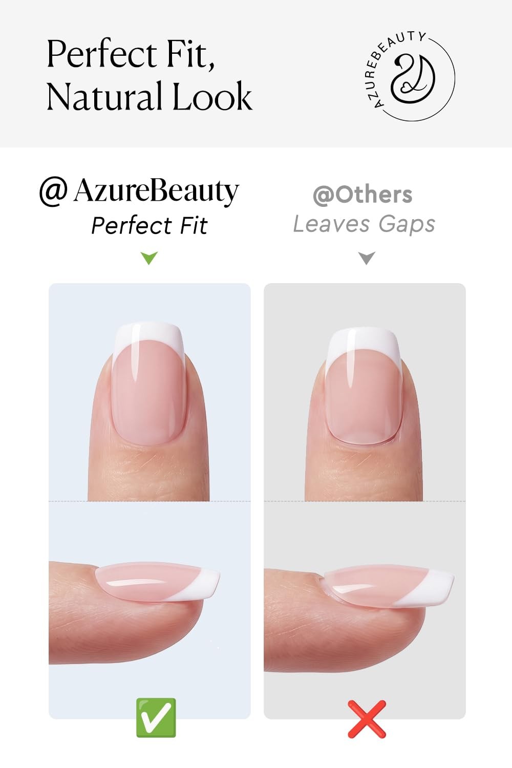 AzureBeauty Short Almond French Tip Press On Nails, Glazed Donut, 32 Pcs