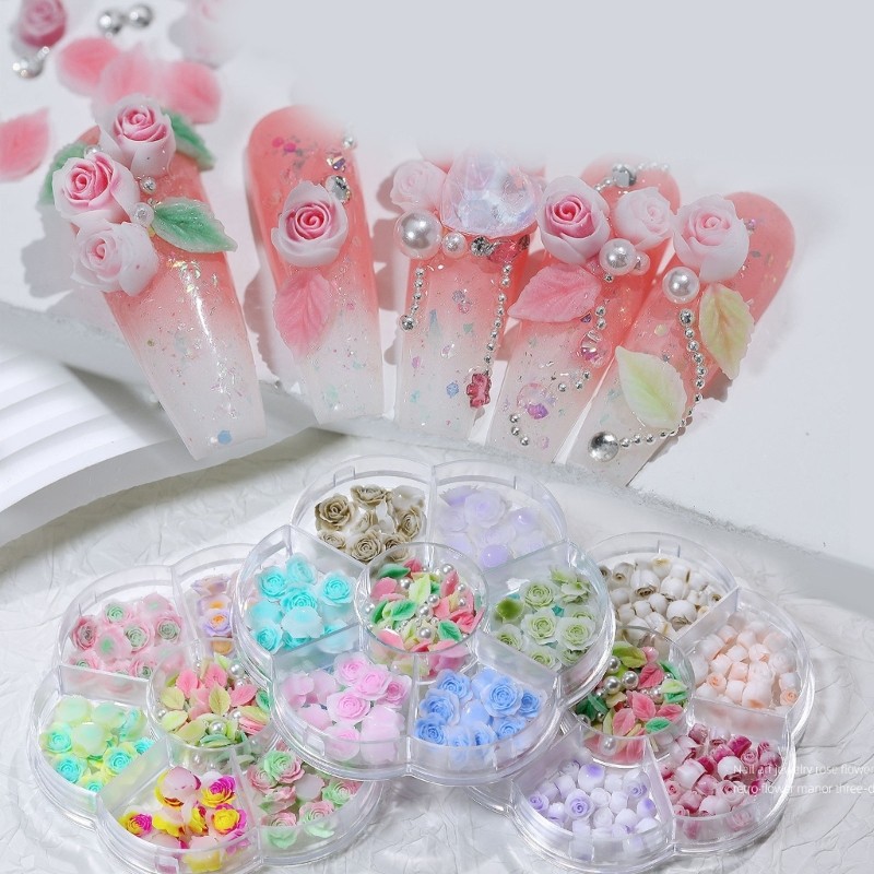 3D Flower Nails Art Charms Rose Flower Nail Charms Leaf Nail Charms for Women
