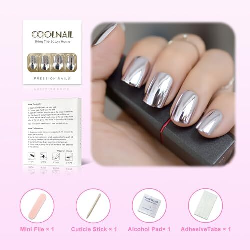 Shiny Punk Style Metallic Light Purple False Fake Nails Metal Plating N25