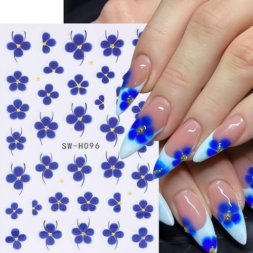 4 Sheets Flower Nail Stickers 3D Self-Adhesive Nail Decals with Summer Floral