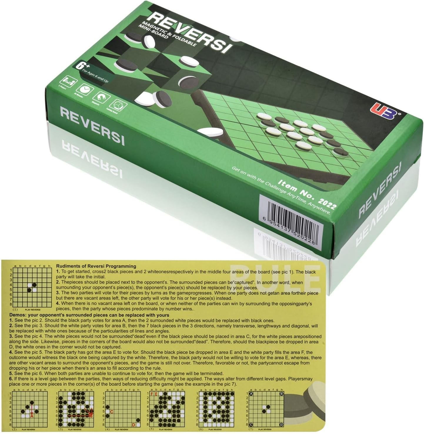 MusicTree Magnetic Reversi Board Game Set with Folding White, Black, Green