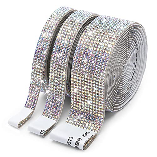 3 Rolls 6.6 Yards Self-Adhesive Crystal Rhinestone Diamond Ribbon – Colorful