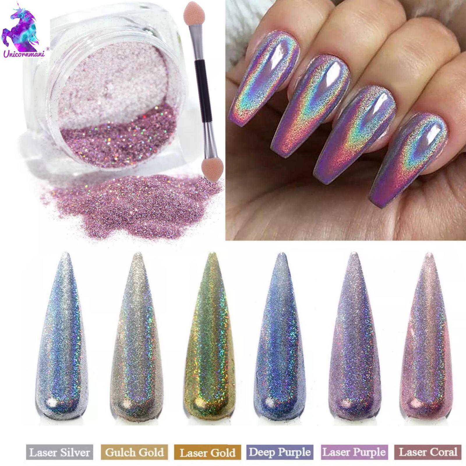HOLOGRAPHIC CHROME POWDER NAIL GLITTER SHIMMER 12 Colours Laser EFFECT PIGMENT