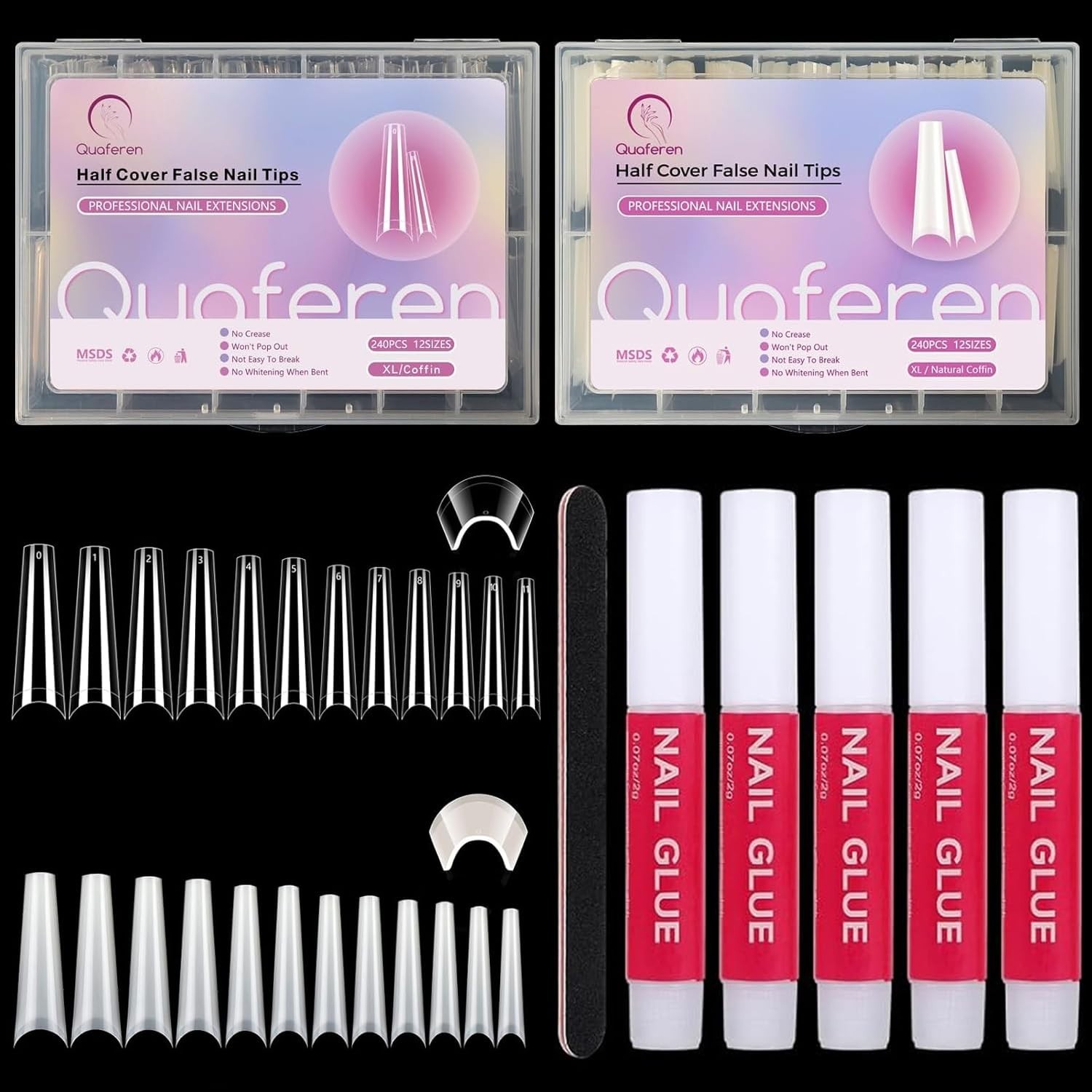 480PCS Coffin Nail Tips for Acrylic Nails Professional Set, XXL Extra Long Ac…