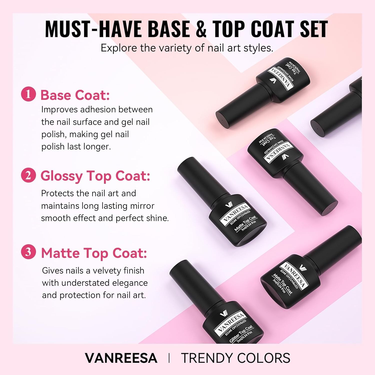VANREESA 24 Pcs Gel Nail Polish Set, 21 Colors Gel Polish with Base Coat Glossy