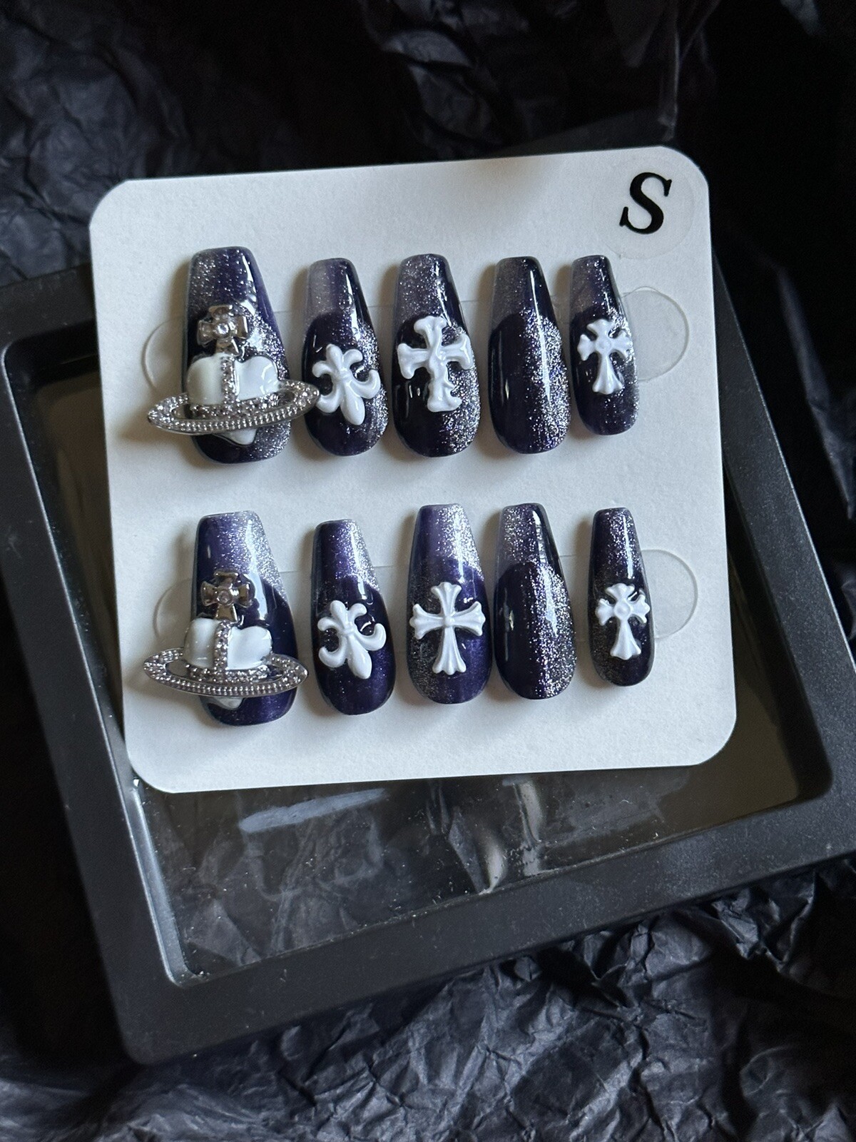 CUSTOM Handmade press on Gel nails long coffin Fake Nails Set Size:S