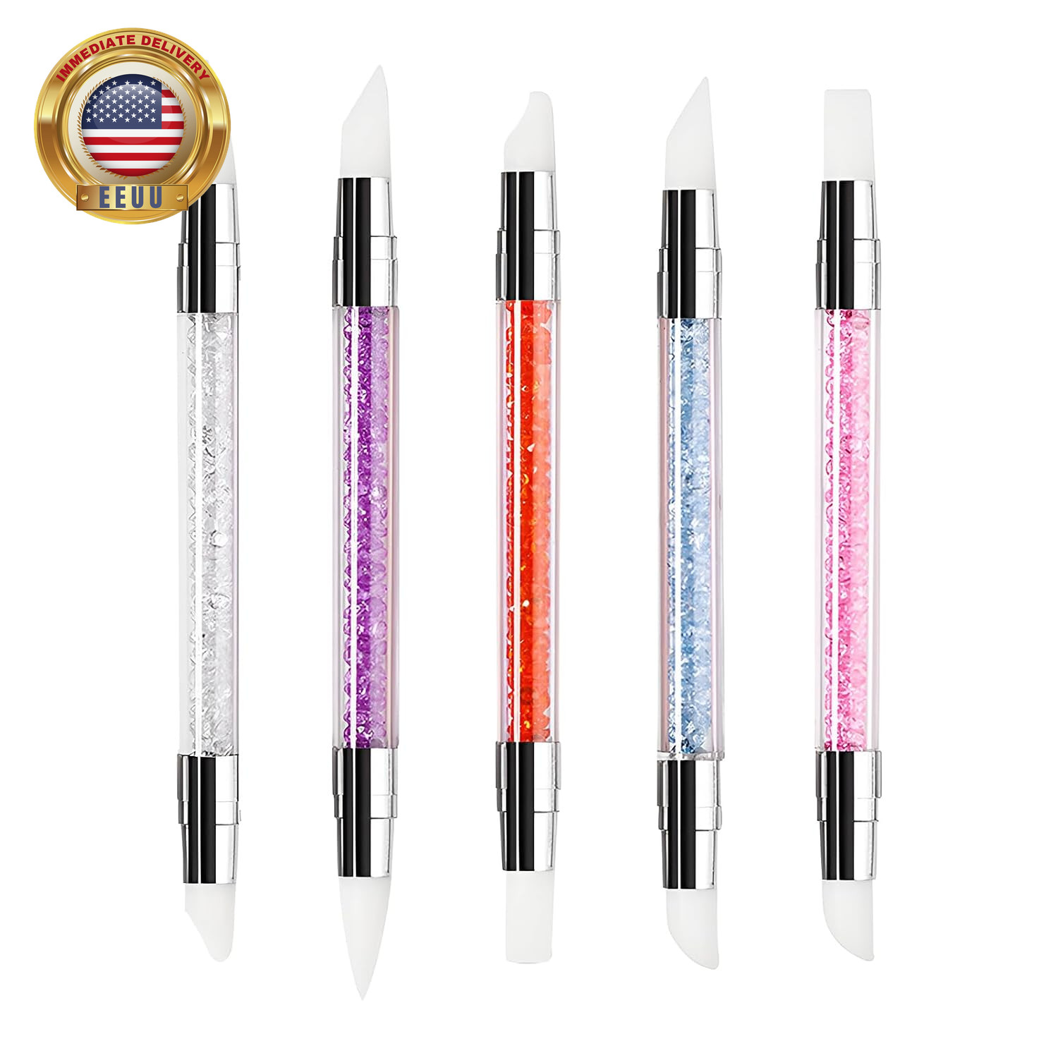 Nail Art Acrylic Pen Brushes, 5 Pcs Rhinestone Nail Art Brushes Dual Tipped Sili