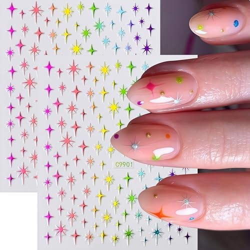 12pcs Star Nail Art Stickers Decals 3D Silver Gold Black Rose Gold Style03