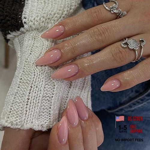 Almond Dusty Pink Press on Nails – 48 Pcs Neutral Thick Almond Dusty Pink