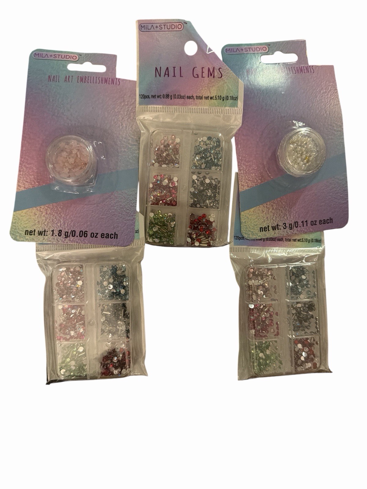 MILA Studio Nail Gems 120pc 3 Pack Rhinestones Nail Art Embellishments New