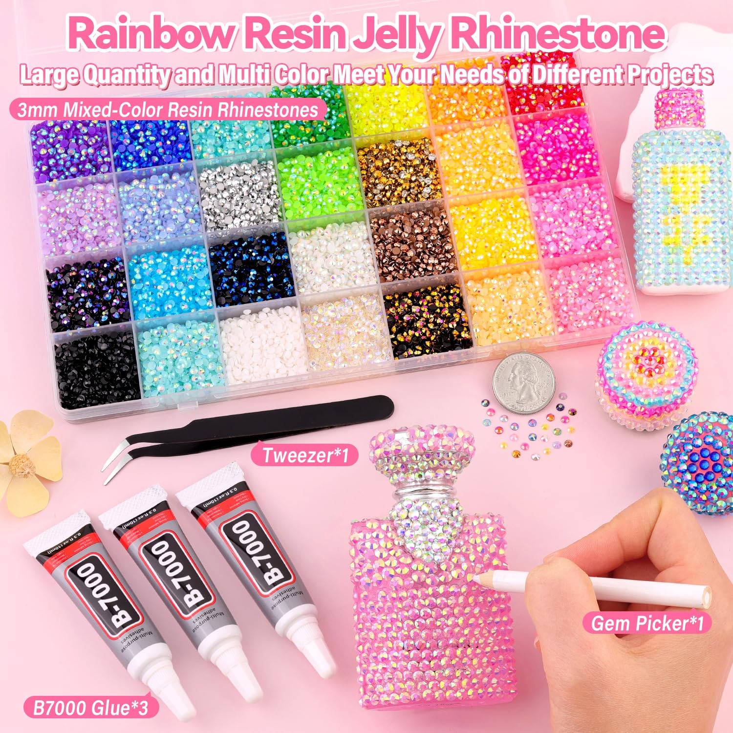 34000Pcs Resin Rhinestones for Bedazzling Kit, Mixed-Color 3mm Bedazzled Crystal