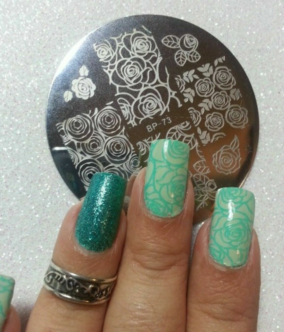 BP 73 Rose Flower Nail Art Stamping Template Image Plate Stamper Scraper Kit
