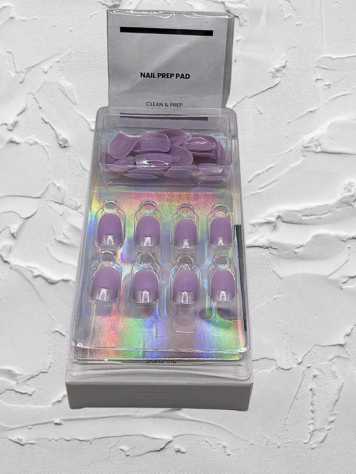 MIMO Press-On Nails Square – Lavender with Silver Glitter Tip, 24pcs Reusable