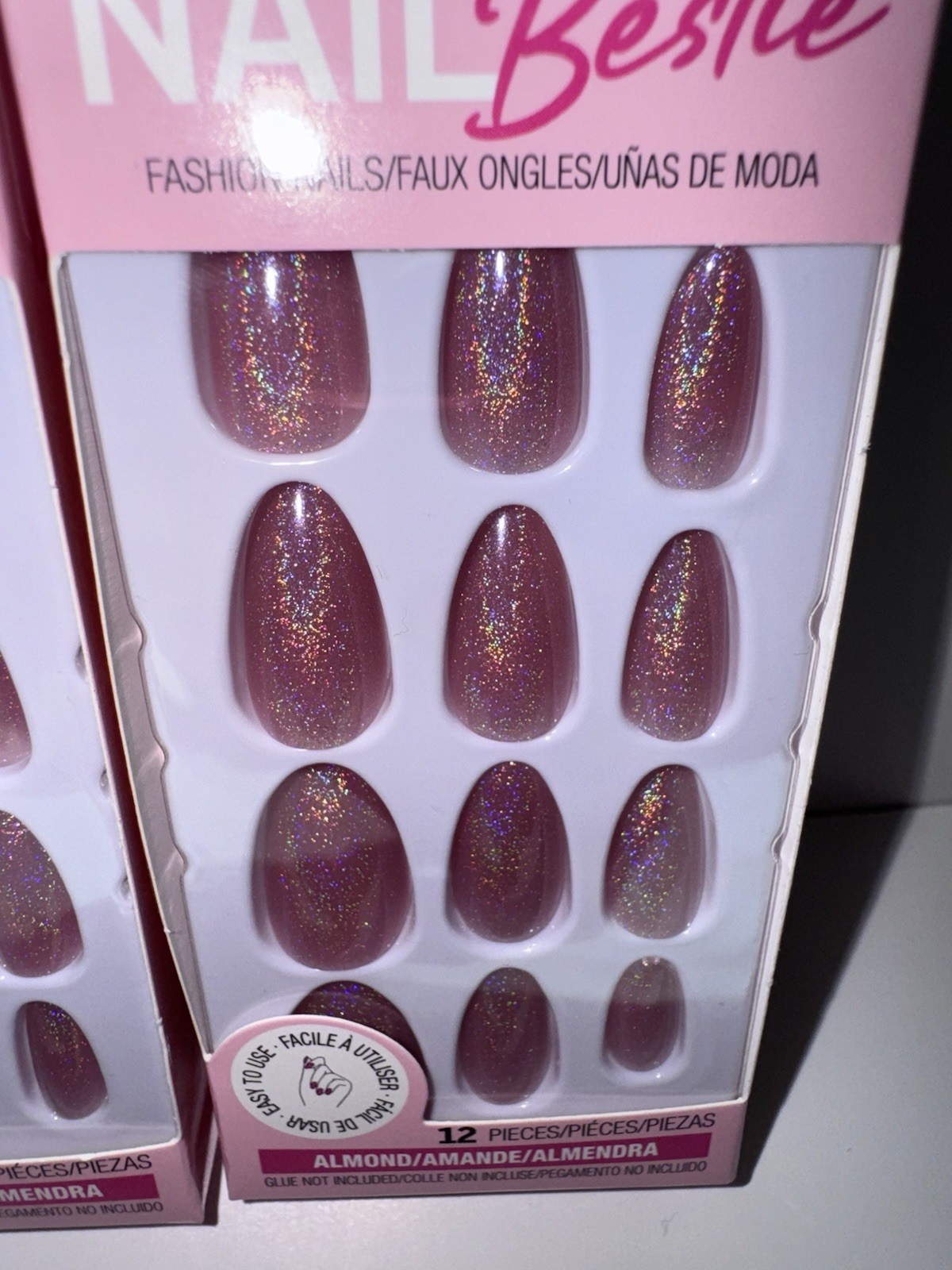 2 PACK Sparkly Pink Press On Nails 12 Nails Per Pack 24 Nails Total Super Cute