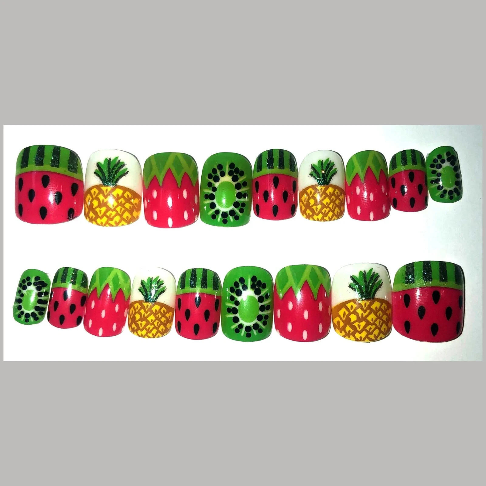 Summer Fruits Press-On Nail Set – Short Round (Size 0-8)