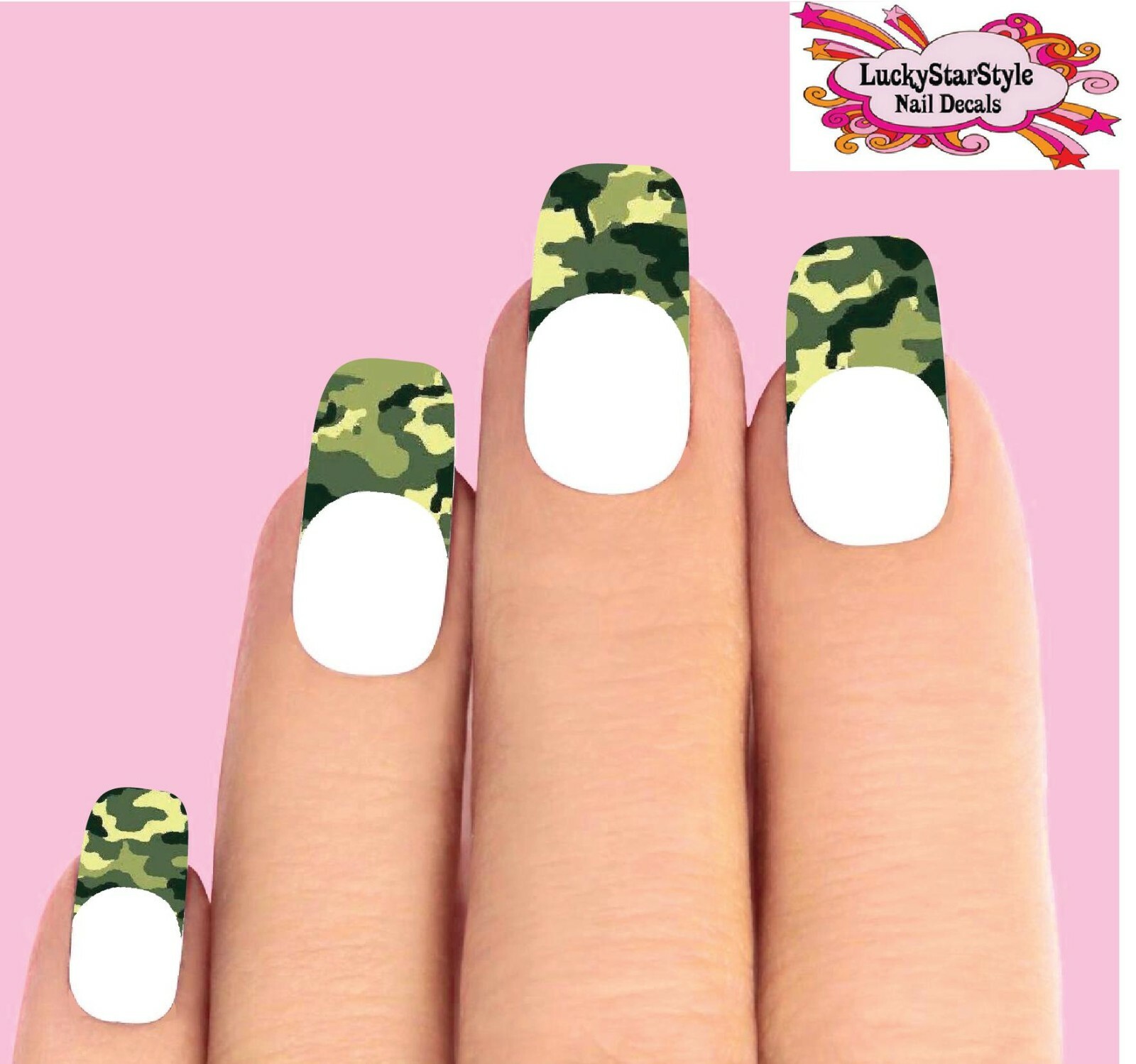 Waterslide Nail Decal Tips Set of 10 – Green Camo Camouflage